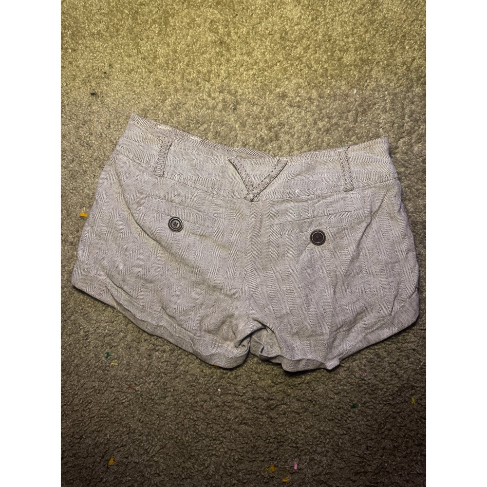 Tan Herringbone Cuffed‎ Shorts Double Button Waist Pockets Neutral Casual - Picture 4 of 4